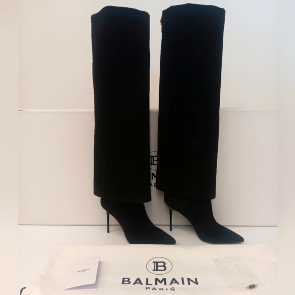 Balmain Women's Arielle Black Calfskin Knee High Boots - EU36/US6
